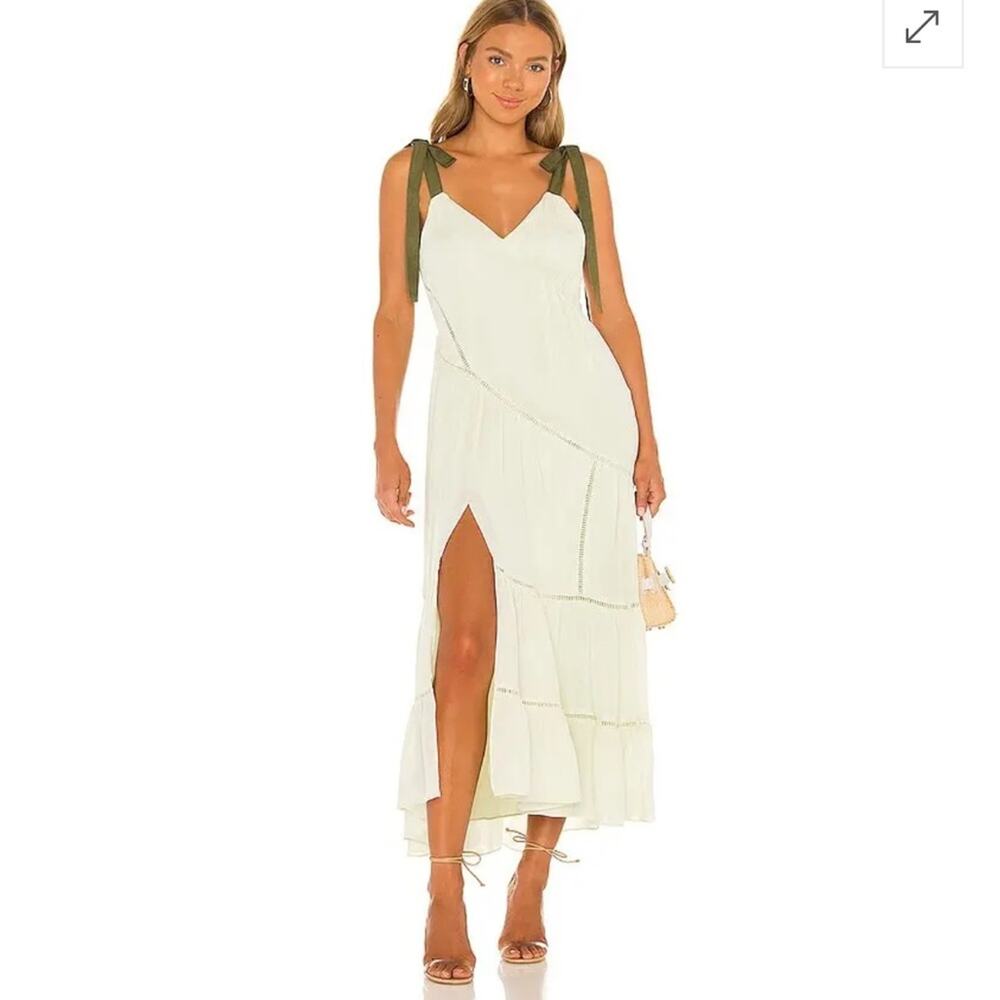 Cinq A Sept Claire Ladder Trim Midi Dress in Meadow Thigh High Slit Size 10